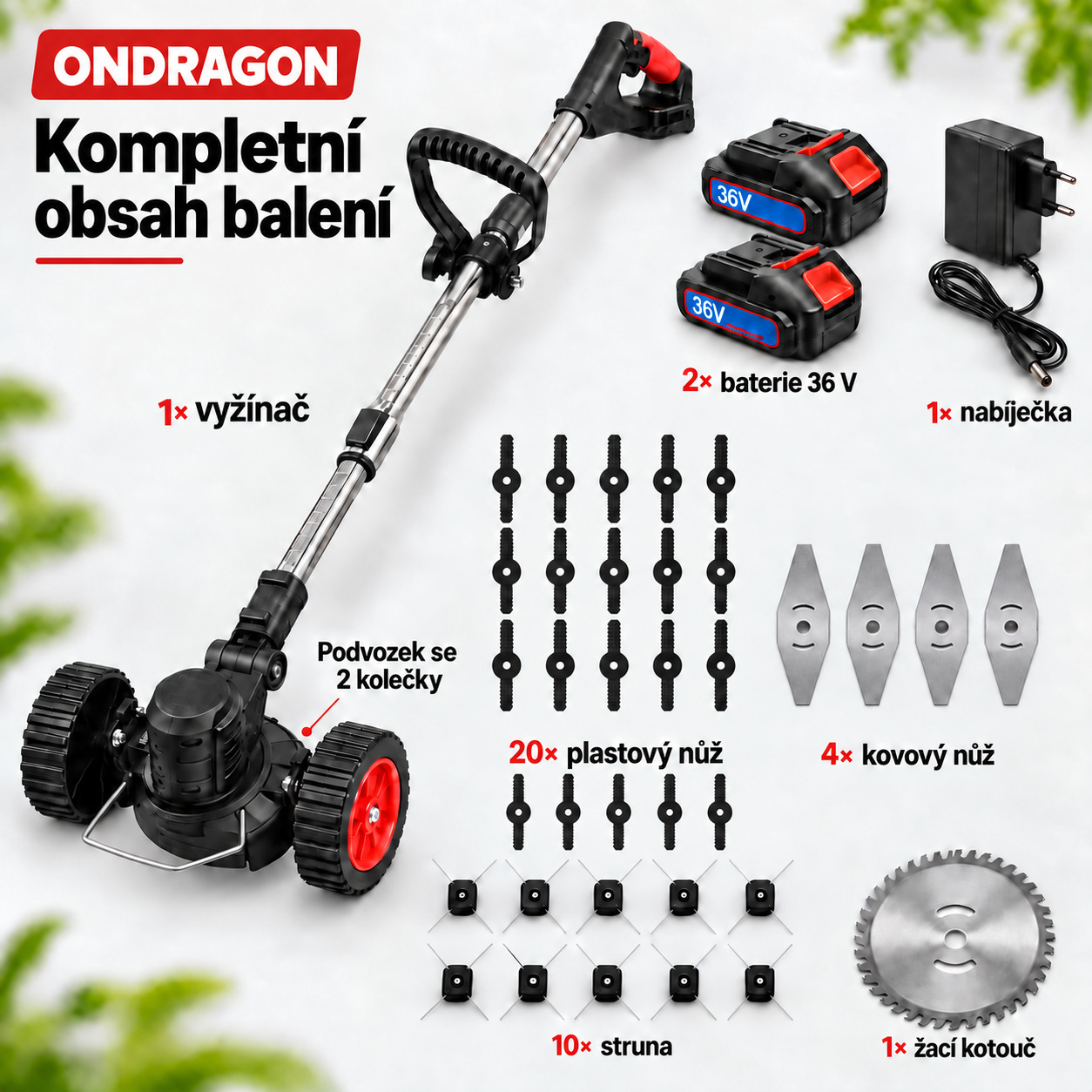 Kompletní sada ONDRAGON – stroj, podvozek, dvě baterie, nabíječka a řezné příslušenství