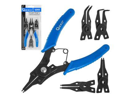 Kleště na pojistné kroužky GEKO 160 mm — 4 vyměnitelné hroty