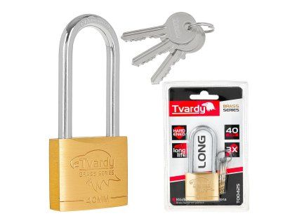 Mosazný visací zámek s dlouhým třmenem zesílený 40 mm BRASS-SERIES GEKO