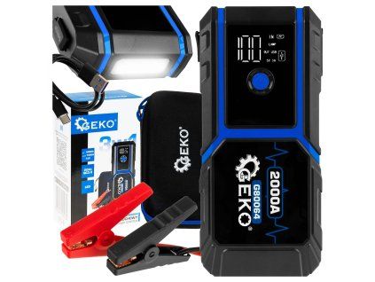 Jump Starter GEKO 12V 20000 mAh 1000A LED QC3.0 — startovací zdroj pro 12V vozidla