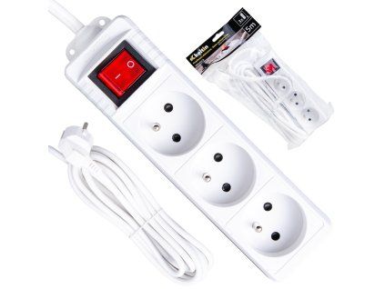 66342 prodluzovaci kabel bila napajeci lista 3 zasuvky 5 m 40