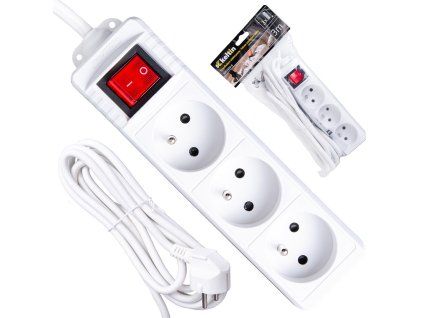 66348 prodluzovaci kabel bila zasuvkova lista 3 zasuvky 3 m 40