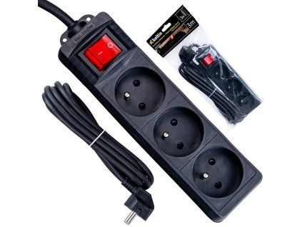 66351 prodluzovaci kabel cerna napajeci lista 3 zasuvky 3 m 40