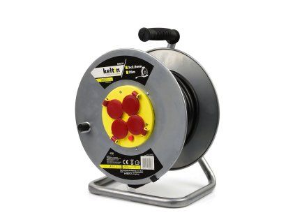 124125 elektricka prodluzovaci snura s navijakem kovova 3 x 25 mm 25 m