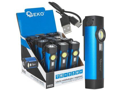 128923 geko multifunkcni svitilna s magnetem a uv led cob 5w 300 lm 2000 mah ip54 profesionalni osvetleni pro dilnu