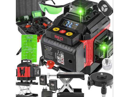 Křížový laser 4D 360° zelený – samonivelační 16 čar, IP 54 – RED TECHNIC RT-PLK0036