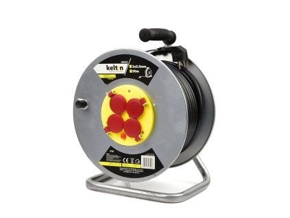 137680 elektricka prodluzovaci snura geko s kovovym navijakem 50m 3x2 5mm 4 zasuvky s tepelnou pojistkou