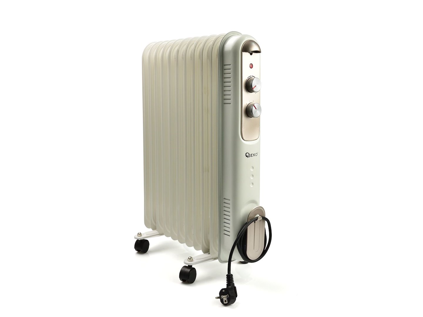 Ohřívač oleje s regulací a termostatem 11 žebér 2500 W B14 Geko – rychlé rozmrazování a ohřívání kapalin a olejů pro autodílny i domácí použití — Celkový pohled