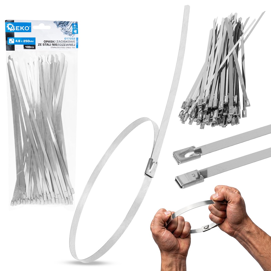 Opaski zaciskowe ze stali nierdzewnej 4.6×250 mm – 100 ks — celkový pohled