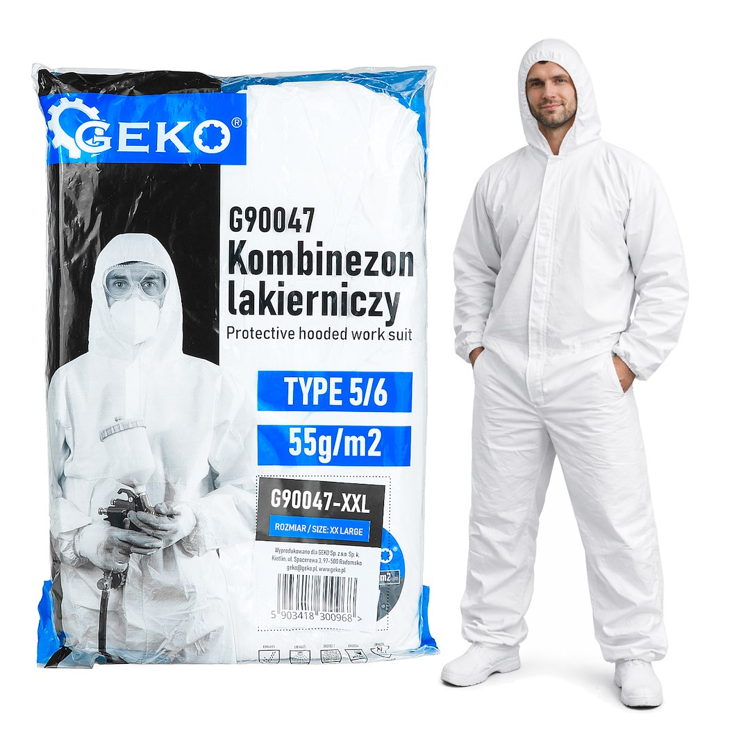 Kombinezon lakierniczy z kapturem 55g/m² typ 5/6 – rozmiar XXL Geko 5903418300975 — Celkový pohled