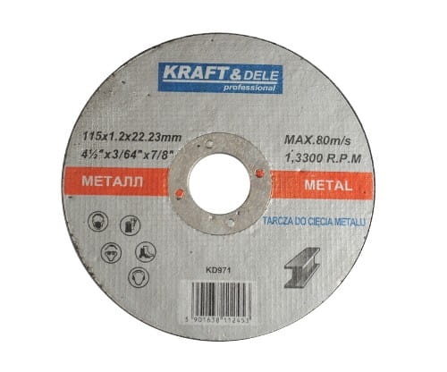 Brusný kotouč KRAFT&DELE KD971 115x1,2x22,23 mm pro řezání kovu — Detail konstrukce
