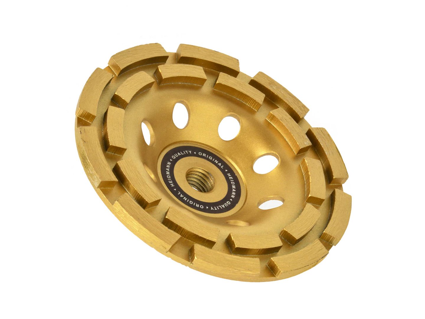 Dvojitý segmentový kotouč pro broušení betonu 125 mm M14 Heidmann — V provozu
