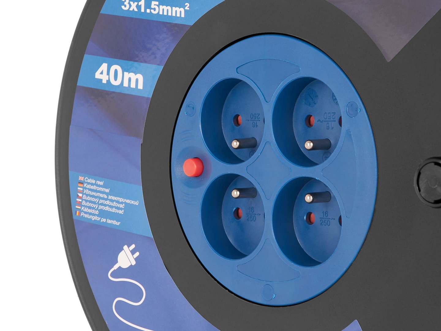 Elektrická prodlužovací šňůra s navijákem 3x1,5 mm², 40 m, Geko — V provozu