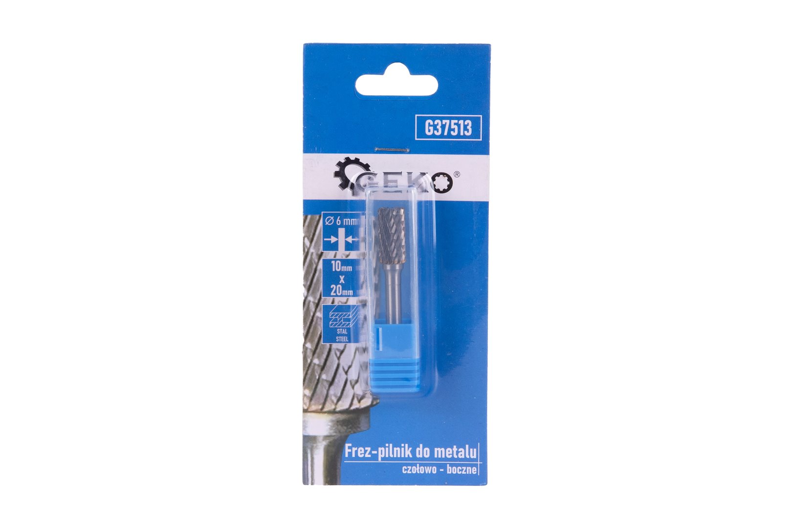 Fréz-pilník na kov z karbidu wolframu 10x20 mm trn 6 mm čelní-boční Geko — Detail nástroje