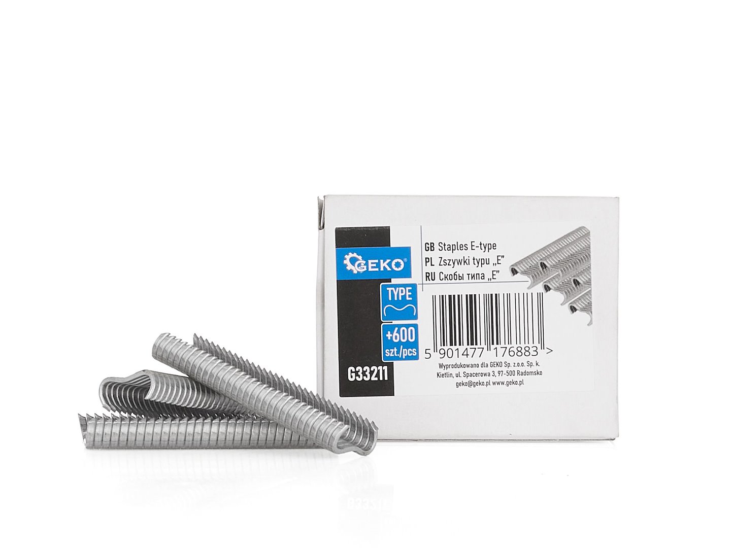 Spona typu E Geko, 600 ks, drát 2 mm, galvanizovaná — Celkový pohled