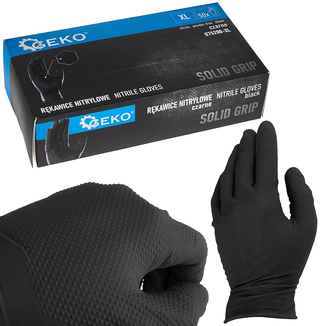 Nitrilové rukavice Geko 50 ks velikost XL černé — Celkový pohled