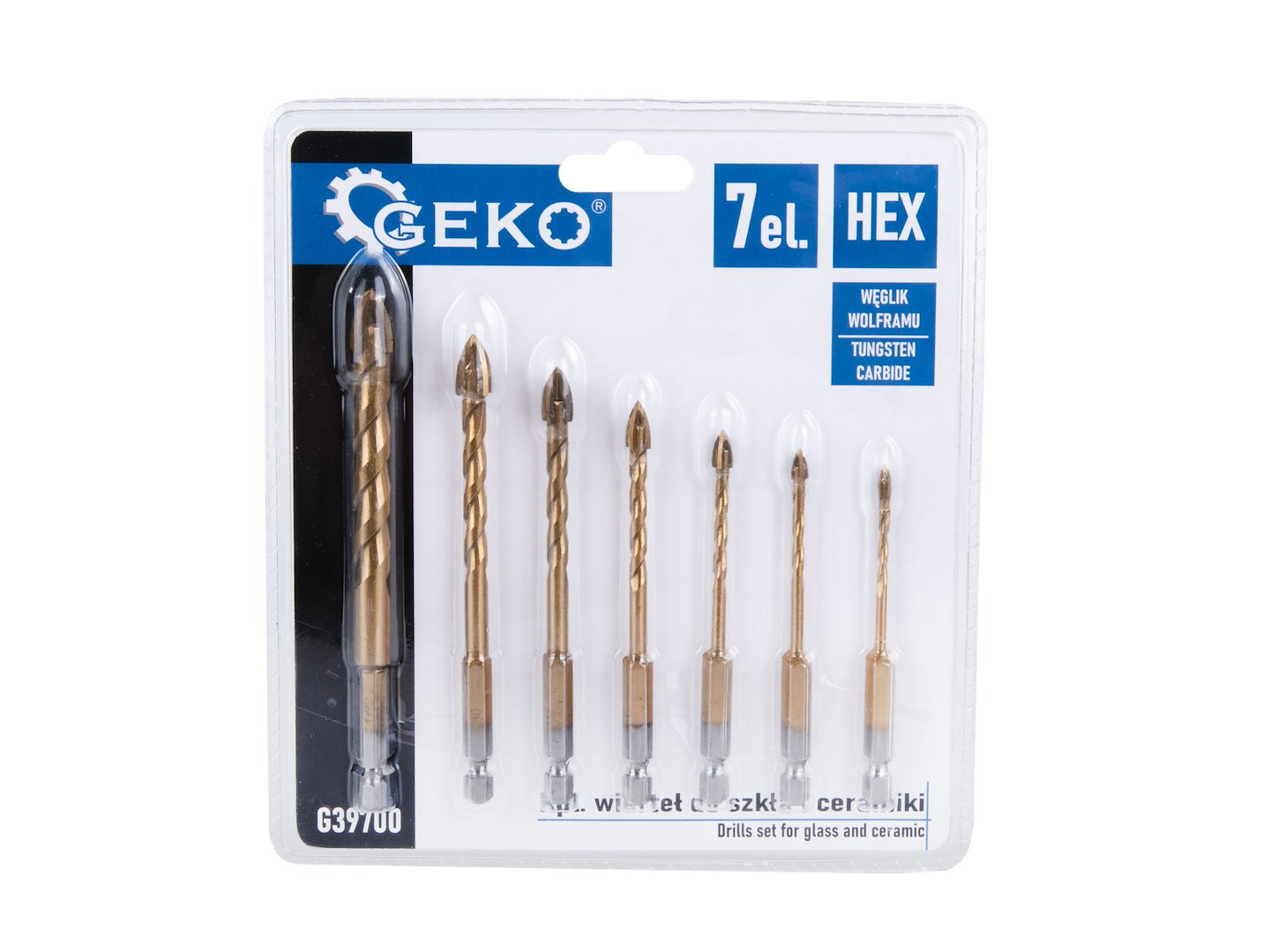 Sada vrtáků do skla a keramiky, 7 ks, HEX, Geko — Detail