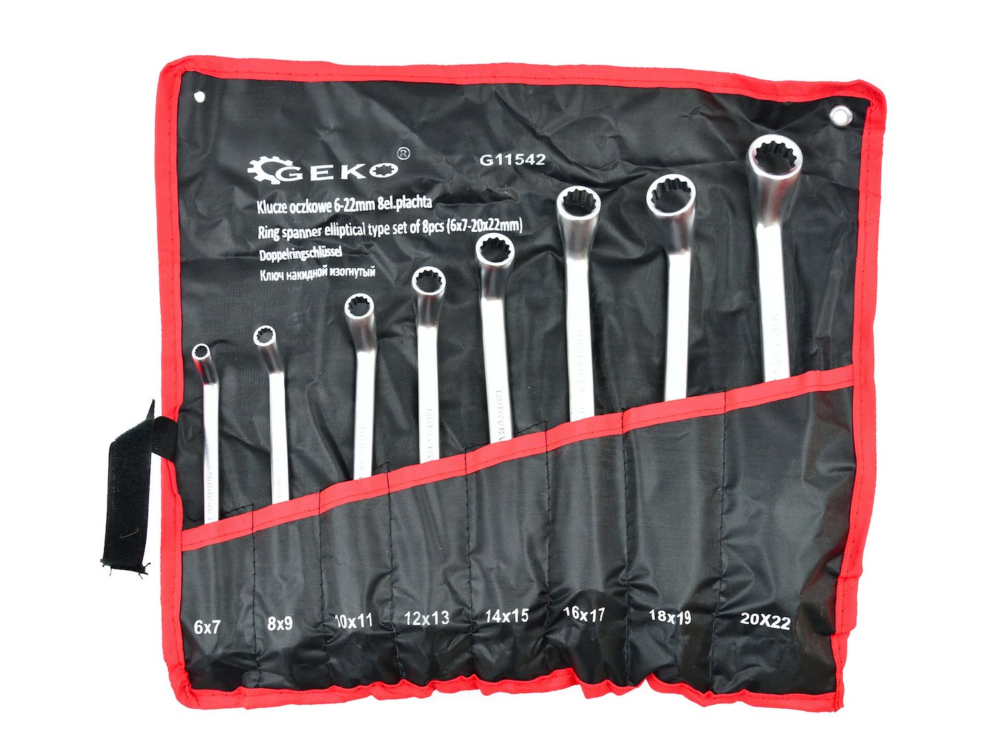 Očkové klíče vyhnuté Geko 6–22 mm, sada 8 ks — Celkový pohled