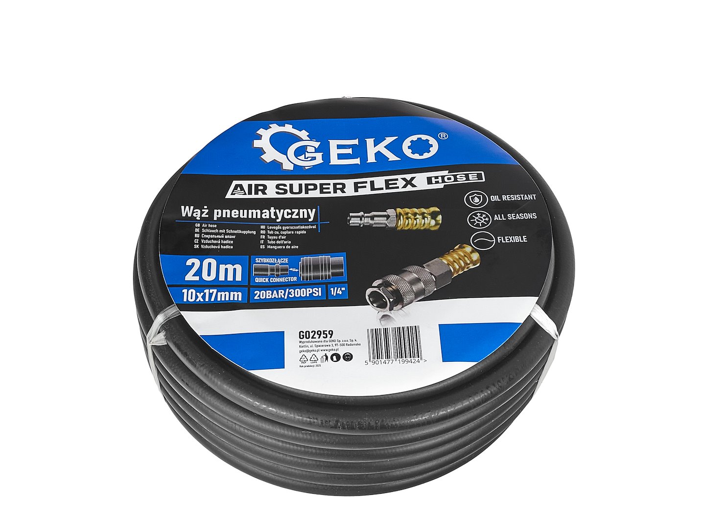 Pneumatická hadice Geko 20 m 10 x 17 mm — V provozu