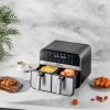 Kraft&Dele KD4180 – Bezolovnatá fritéza Airfryer 9 l 2500 W s dvojitými komorami a LCD displejem